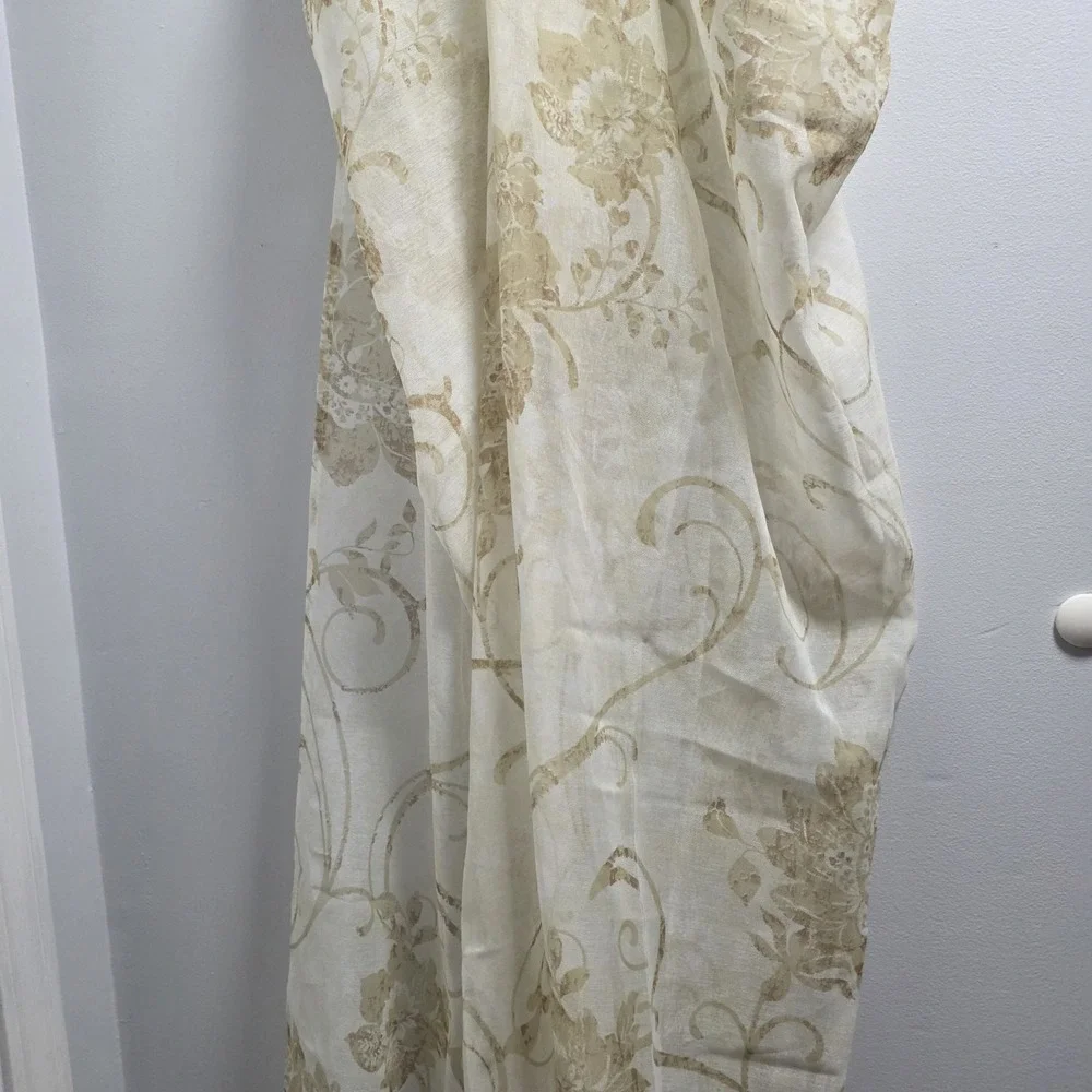 Pair 84x37  Jacobean Floral Design Linen Blend Sheer Curtain Panels‎